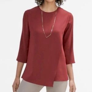 MM Lafleur Burgundy Red Bourgeois Asymmetrical Quarter Sleeve Top